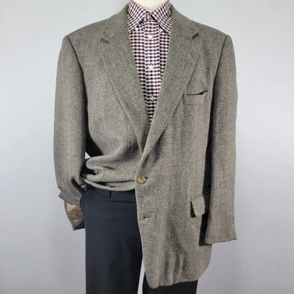 VTG Guide Gear Men's Tweed Sport Coat‎ Two Button Brown Herringbone Wool 48R